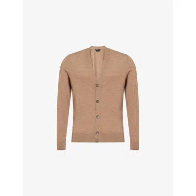 Tom Ford Mens Honey V-neck Fine-knit Wool Cardigan In Brown