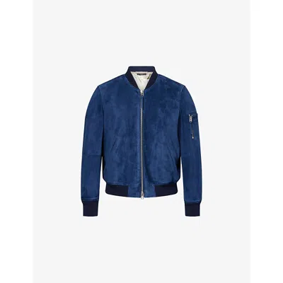 Tom Ford Mens Indigo Contrast-trim Suede Bomber Jacket In Purple