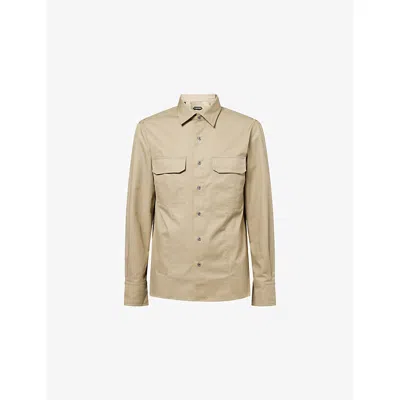 Tom Ford Mens Khaky Patch-pocket Tailored Cotton Overshirt In Neutral