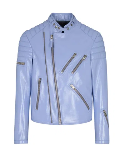 Tom Ford Mens Leather Zip Biker Jacket In Lilac In Multi