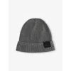 Tom Ford Mens Light Charcoal Folded-brim Logo-patch Cashmere-knit Beanie Hat