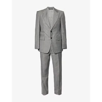 Tom Ford Mens  Sharkskin Shelton Regular-fit Wool Suit In Light Grey