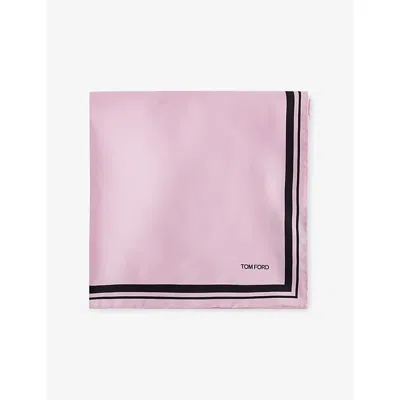 Tom Ford Mens Light Pink Frame Logo Silk Pocket Square