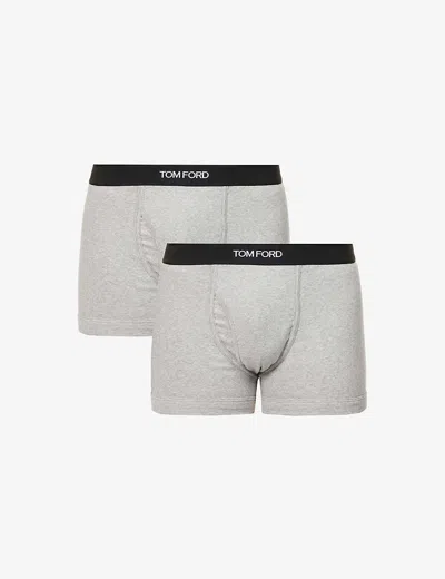 Tom Ford Mens Grey Logo-waistband Stretch-cotton Boxers Pack Of Two Xl In Gray