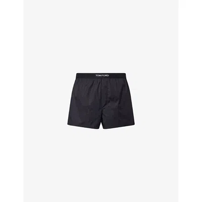 Tom Ford Mens Logo-waistband Stretch Cotton-poplin Boxer Briefs Black Xxl