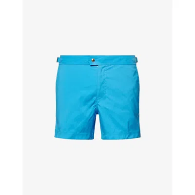 Tom Ford Mens Medium Blue White Regular-fit Contrasting-piping Woven Swim Shorts