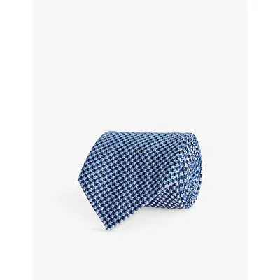 Tom Ford Mens Mid Blue Geometric Woven Silk Tie
