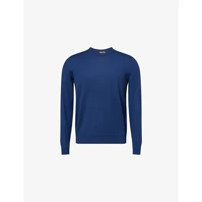 Tom Ford Mens Midnight Blue Long-sleeves Crewneck Wool Jumper