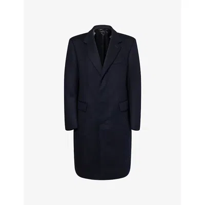 Tom Ford Mens Midnight Blue. Notched-lapel Long-sleeve Wool Cashmere Blend Overcoat