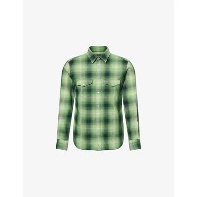 Tom Ford Mens Milgreen Multicolor Flannel Check-print Cotton Shirt In Green