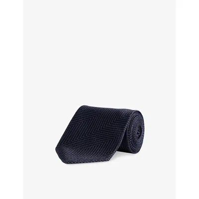 Tom Ford Mens Herringbone Silk Tie Navy