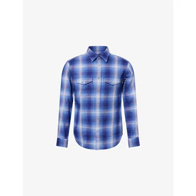 Tom Ford Mens Navy Multicolor Check-print Long-sleeves Cotton-poplin Shirt