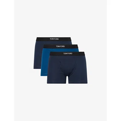 Tom Ford Mens Navy / Ocean Blue Classic Pack Of Two Cotton-jersey Boxer Briefs In Multi