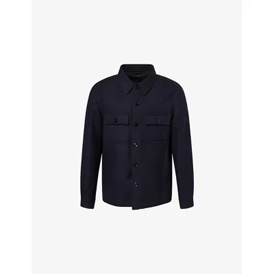 Tom Ford Mens Navy Patch-pocket Long-sleeve Wool-silk Blend Shirt In Black
