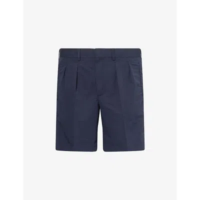 Tom Ford Mens Regular-fit Pleated Cotton-blend Shorts Navy