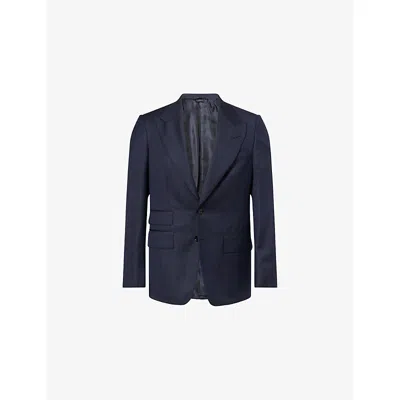Tom Ford Mens Shelton Herringbone Single-breasted Wool Blazer Navy In Black