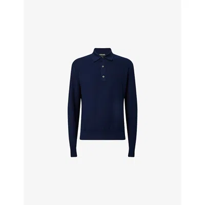 Tom Ford Mens  Piquet-knit Silk And Cotton-blend Polo Shirt In Blue