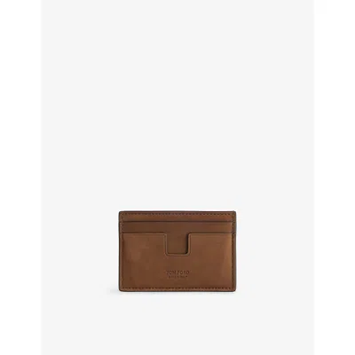 Tom Ford Mens Olive Brown T-line Classic Leather Card Holder