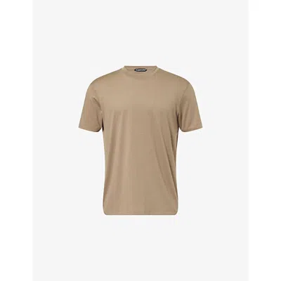 Tom Ford Mens  Crewneck Short-sleeves Woven T-shirt In Brown