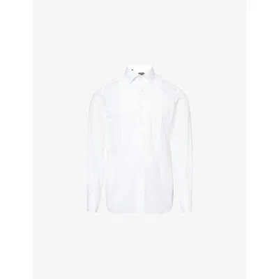 Tom Ford Mens Optical White Classic Pleated Cotton Evening Shirt
