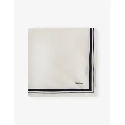 Tom Ford Mens Optical White Frame Logo Silk Pocket Square