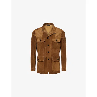 Tom Ford Mens Pecan Military Flap-pocket Suede Military Jacket In Brown