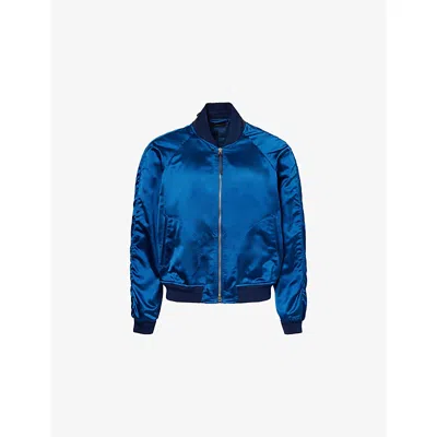 Tom Ford Mens Petrol Blue Structured Silk Bomber Jacket