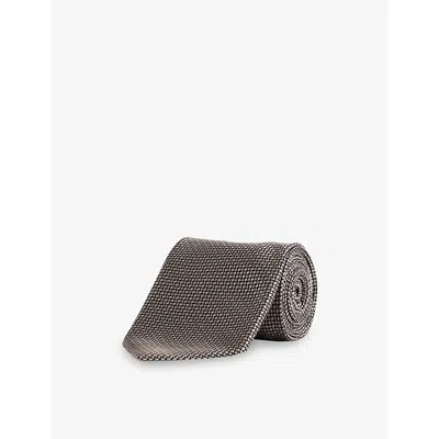 Tom Ford Mens Geometric-pattern Silk Tie Platinum