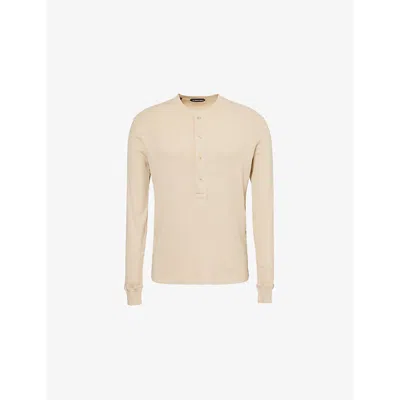 Tom Ford Mens Beige Ribbed Long-sleeve Cotton And Modal Henley Top