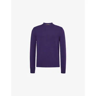 Tom Ford Mens Royal Purple Crewneck Ribbed Cashmere-knit Jumper