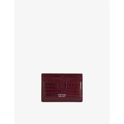 Tom Ford Mens  Croc-embossed Leather Card Holder In Red