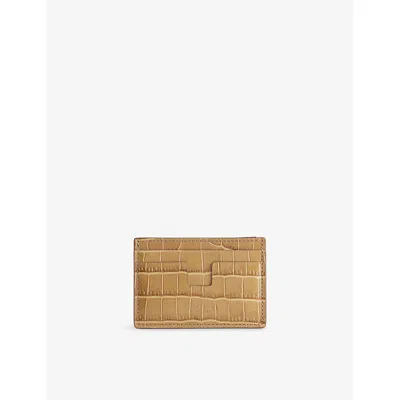 Tom Ford Mens Safari Beige Croc-embossed Leather Card Holder In Brown