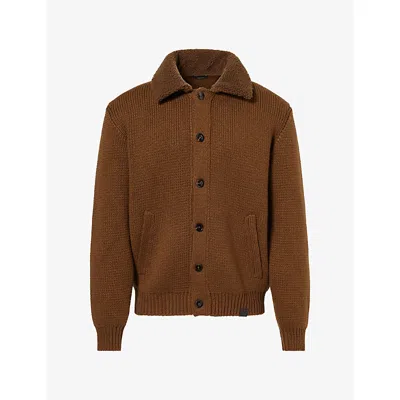 Tom Ford Mens Shearling-collar Cashmere Knitted Cardigan Tobacco In Brown