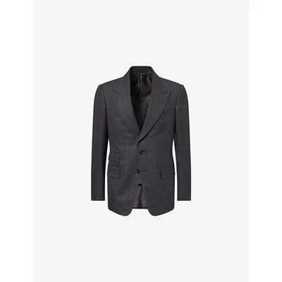Tom Ford Mens Shelton Overcheck Single-breasted Wool Jacket Anthracite