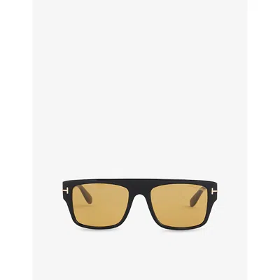 TOM FORD MENS SHINY BLACK  /BROWN DUNNING-02 SQUARE ACETATE SUNGLASSES