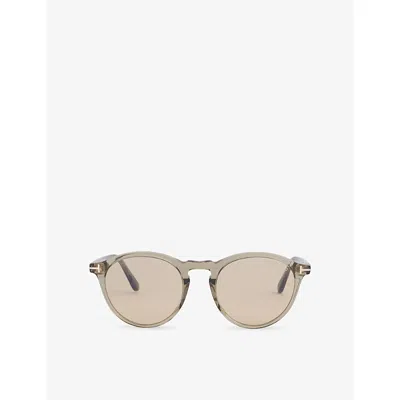 TOM FORD MENS SHINY DARK GREEN /BROWN TF90401A AURELE ROUND-FRAME ACETATE SUNGLASSES