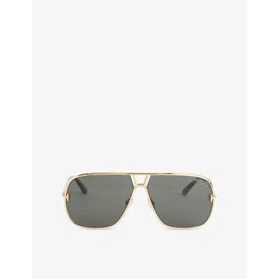 Tom Ford Mens Shiny Deep Gold Tf1204 Stavros Pilot-frame Metal Sunglasses