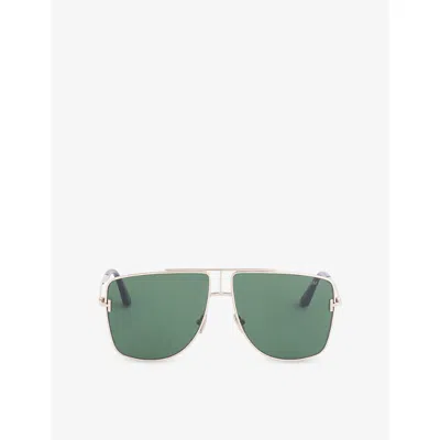 Tom Ford Mens Shiny Rose Gold / Green Eliott-02 Square Metal Sunglasses