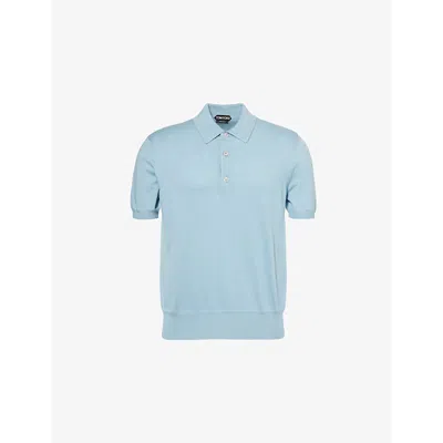 Tom Ford Mens Short-sleeve Regular-fit Cotton Polo Shirt Lapis