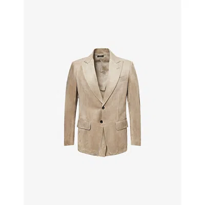 Tom Ford Mens Smoke Dyllan Peak-lapels Suede Blazer Jacket In Brown