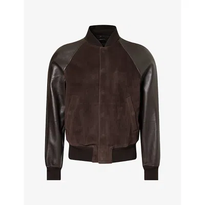 Tom Ford Mens Soft Suede And Leather Bomber Jacket Dark Brown