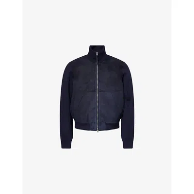 Tom Ford Mens Suede-front Merino-wool Jacket Dark Navy