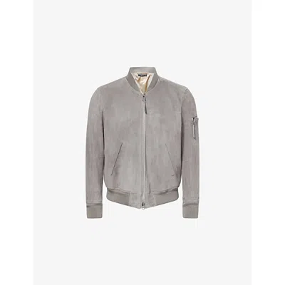 Tom Ford Mens Titanium Classic Suede Bomber Jacket In Gray