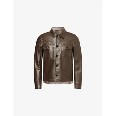 Tom Ford Mens Tobacco Buttery Patch-pocket Leather Shirt In Brown