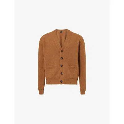 Tom Ford Mens Toffee Brushed V-neck Wool-blend Cardigan In Brown