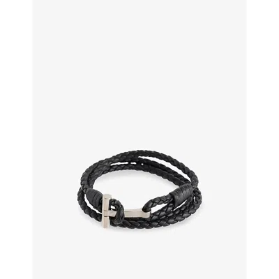 Tom Ford Woven Leather And Silver-tone Wrap Bracelet In Black