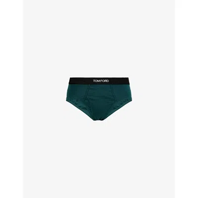 Tom Ford Mens  Branded-waistband Cotton-jersey Briefs In Green