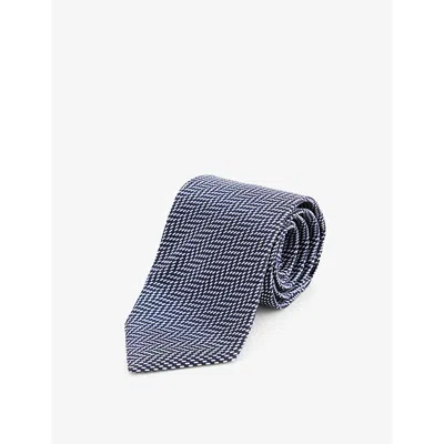 Tom Ford Mens Chevron-print Textured Silk Tie Navy Multicolor