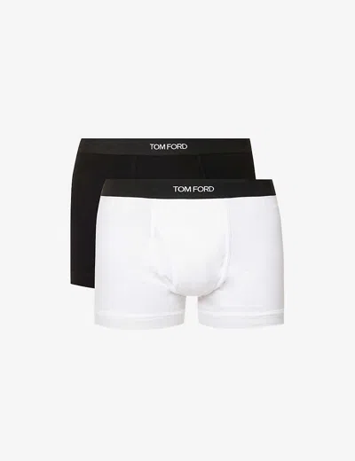 TOM FORD MENS CLASSIC STRETCH-COTTON BOXERS PACK OF TWO BLACK/WHITE,59692639