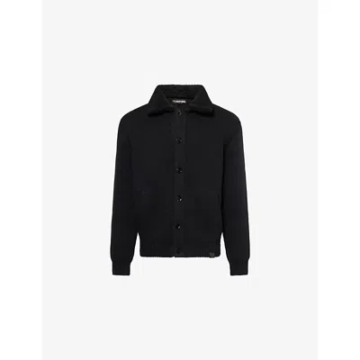 Tom Ford Mens Collar Knitted Cashmere Cardigan Black